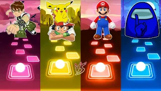 Ben 10 vs Pikachu vs Super Mario vs Among Us | Tiles Hop EDM Rush