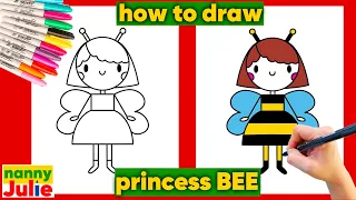 How to draw a cute kawaii PRINCESS BEE | Preschool drawing | Nanny Julie