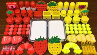 RED STRAWBERRY vs YELLOW PINEAPPLE !!! Mixing random into GLOSSY slime !!! Satisfying Video#91