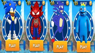 Sonic Dash vs Spider Sonic RUn vs Go Sanic Goo MEME vs Rainbow Friends - All Characters Unlocked