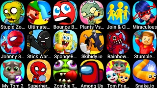 Tom Friends,Plants Vs Zombies 2,StickWar Legacy,Bounce Ball,Zombie Tsunami,Snake.io,Among Us,Skibidi