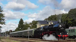 Die frisch hauptuntersuchte 50 3616 dampft am 23.9.2023 mit der ERZGEBIRGISCHEN AUSSICHTSBAHN davon