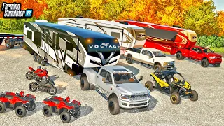 MILLIONAIRE REDNECK CAMPING & ATV RIDING! (45FT TOY-HAULER & DIESEL TRUCKS) | FARMING SIMULATOR 22