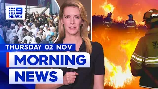 Israel-Hamas conflict update; NSW and Queensland bushfire crisis | 9 News Australia