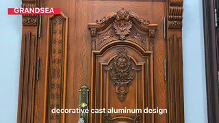 Residential wooden grain cast aluminum design steel main entrance security door