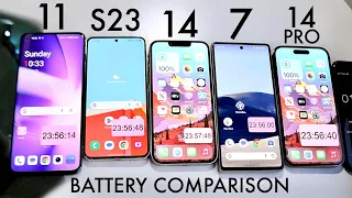 OnePlus 11 Vs Samsung Galaxy S23 Vs iPhone 14 Vs Pixel 7 Vs iPhone 14 Pro Battery Life Comparison!