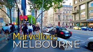 Walking Melbourne City, Victoria, Australia | 4K | City Traffic People Sounds ASMR White Noise