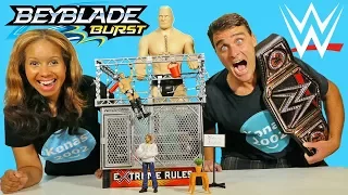 WWE Extreme Asylum Playset Ambrose Asylum Beyblade Match ! || BlindBagShow Ep99 || Konas2002