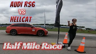 Dodge Challenger Hellcat vs 2021 Audi RS6 Standing Half Mile Drag Race Indy Airstrip Attack 2022