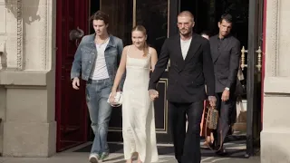 Cruz Beckham, Harper Beckham and David Beckham leaving their Hotel during the Paris Fashion Week