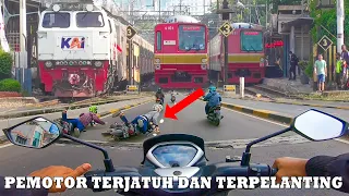 Lagi Motoride Mencari Kereta Api, Pengendara Ini Terpent4L Dari Motor