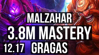 MALZAHAR vs GRAGAS (MID) | 3.8M mastery, 800+ games, 10/3/14, Legendary | EUW Master | 12.17