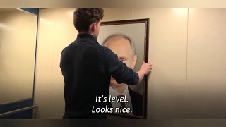 Putin in the elevator and reaction people in Russia.