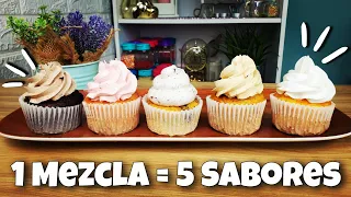 😱 5 SABORES con UNA SOLA Mezcla NO me lo VAS A CREER 👩‍🍳 Cupcakes de DIFERENTES Sabores 🍓