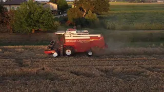 La mietitura del grano a Granarolo dell'Emilia ripresa da drone dji mini 2 al tramonto.