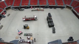 Time-lapse de los montajes en pista del Pabellón "Príncipe Felipe" del 22 al 26 de mayo de 2019