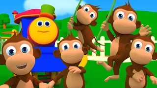 Боб пять маленьких обезьян | боб звериная песня | детские рифмы | Monkey Song | Five Little Monkeys