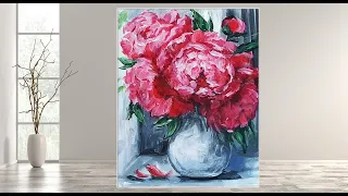 How to Paint a Peony Acrylics /Step by Step / MariArtHome