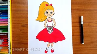 How To Draw A Girl With Flowers | Girl Drawing Easy | Girl With Flower Drawing | Smart Kids Art