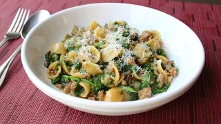 “One Pan” Orecchiette Pasta with Sausage and Arugula - How to Cook Pasta & Sauce in One Pan