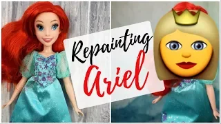 ARIEL DISNEY PRINCESS DOLL REPAINT / HOW TO CUSTOMIZE DOLLS / DRAW FACE, EYES, LIPS