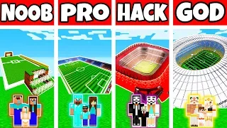 Minecraft: FAMILY FOOTBALL STADIUM BUILD CHALLENGE - NOOB vs PRO vs HACKER vs GOD in Minecraft