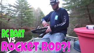 RC Boat VS Rocket Rod! Catches Fish!