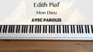 Edith Piaf - Mon Dieu (avec paroles) - Piano