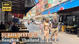 [BANGKOK] Sukhumvit Soi 37: "Short Alley With Massage Shops and Food Stalls" | Thailand [4K HDR]