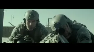 Scene of American soldier clashing with terrorists in (American sniper) movie