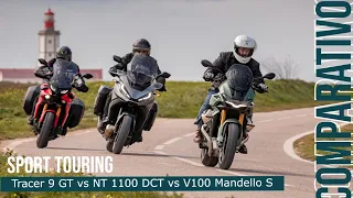 Comparativo Moto Guzzi V 100 Mandello vs. Yamaha Tracer 9 GT vs. Honda NT 1100 - Review