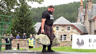 64 year old Enzo Donadio lifts the 733 lbs Dinnie Stones in Scotland during 2019 strongman event