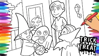 SPOOKY HALLOWEEN COLORING PAGES FOR KIDS - HOW TO DRAW TRICK OR TREAT KIDS IN HALLOWEEN COSTUMES