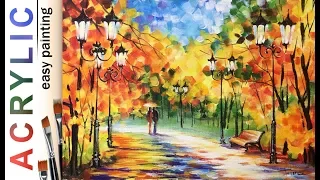 Afremov's Fall in the park. Learn to paint landscape like Leonid Afremov. ACRYLIC tutorial DEMO