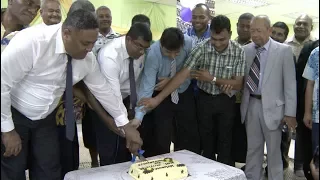 Fijian Minister is welcomed by the staff from the Ministry of Waterways.