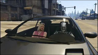Terminator T800 gives a lift to people in GTA 5 (brutal car crashes)