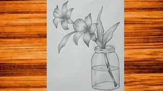 How to draw beautiful Orchid flowers in a jar | easy pencil sketch tutorial for beginners