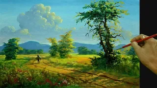 How to Paint Realistic Golden Landscape in Acrylic | Afternoon Walk