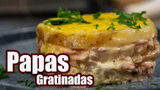 PAPAS GRATINADAS con JAMÓN Y TOCINO | JUS PALTA - Comida Casera