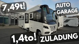 CAMPING WOHNMOBIL unter 7,5t mit 1,4t ZULADUNG! Morelo Palace 88 GQ. Mit Auto-Garage und Bus-Feeling