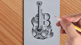 Best drawing of B letter tatu drawing / amazing art video | cool B letter with guitar #skartstudio