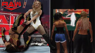 WWE 2K24 Raw Charlotte converse with GM Williams + Isla Dawn (w/Fyre) vs Chelsea Green (w/Niven)