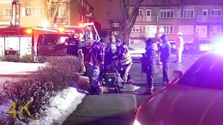 Montréal: Intervention de US lors d'un feu / Paramedics help patient at fire 2-21-2018