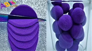 MOST Satisfying Sand Video | ASMR Relaxing Sounds |  Purple Kinetic Sand Cutting / Drop & Squish