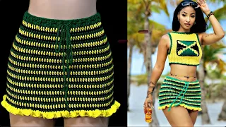 Crochet Skirt Tutorial : Crochet Striped Skirt with ruffles | Shenseea crochet Jamaican skirt