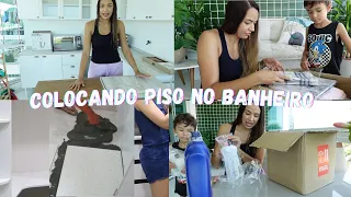 Colocação do piso começou | Linda transformação | estou na casa da mãe, enxoval novo, fiz boteco