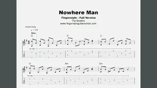 Nowhere Man Fingerstyle Tab On Screen - Full an Easy version