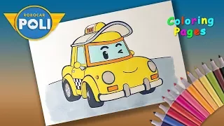 Robocar Poli Coloring Pages for kids. Coloring Taxi Cap. Robocar Poli and his friends.