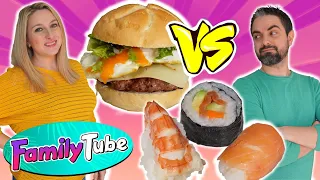 Mama 🙋‍♀️ VS Papa 🙋‍♂️  Hamburguesa 🍔VS SUSHI 🍱 CASERO