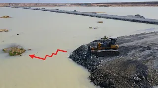 Incredible Nice Build Road On Water with Driver Bulldozer Pushing Rock and Dump Truck Unloading Rock